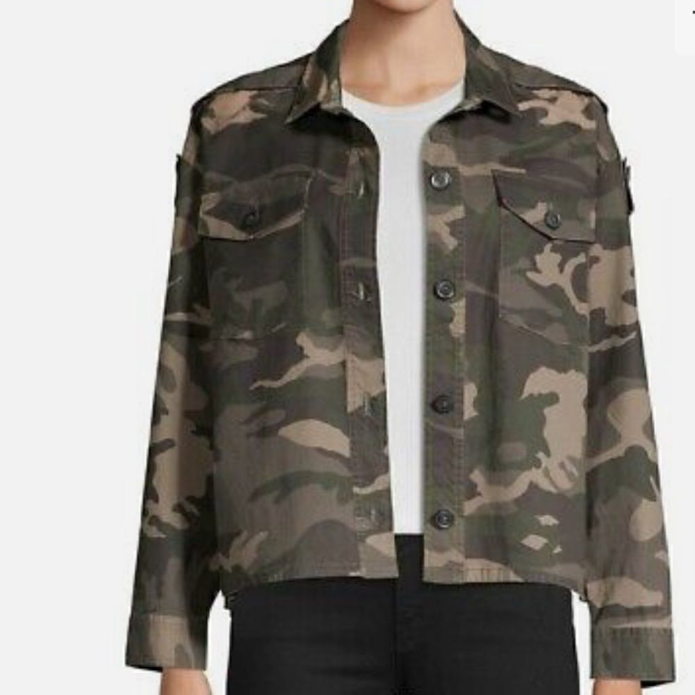 ATM‎ Boxy Crop Camouflage Button Down Shirt Jacket Shacket Women Size XS